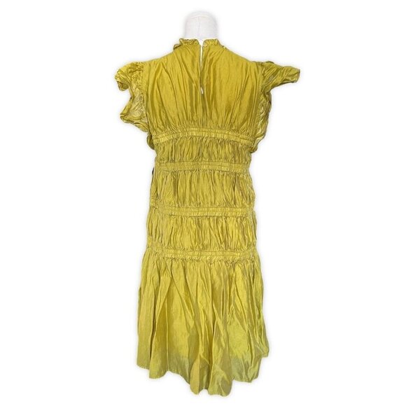 QP Designers Ruffle Tier Dress Women S Moss Green Lined Peasant High Neck Midi - Picture 2 of 10